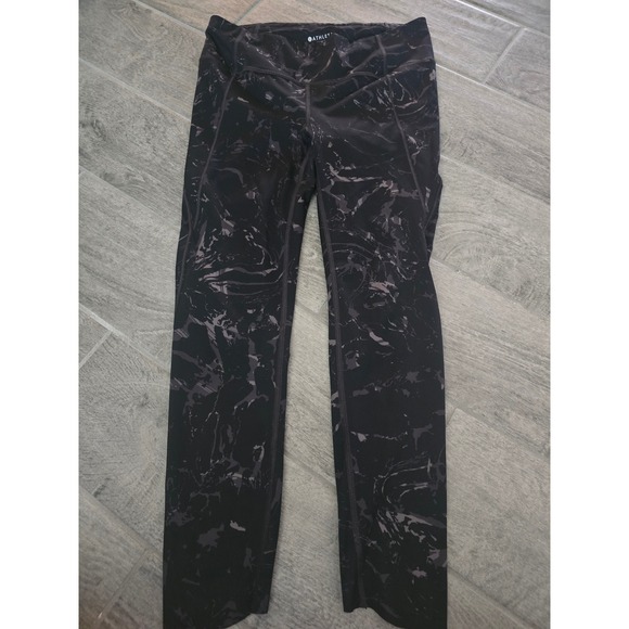 Athleta High Rise Velocity Stash Black Marble  Yoga Workout Leggings Small 7/8 - Picture 1 of 8